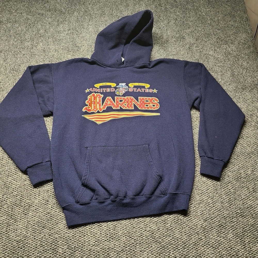 Vintage US Navy Hoodie Men's L Soffe USA Made Blue Pullover Sweatshirt Military